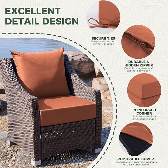 Outdoor Cushions for Patio Furniture, Outdoor Seat Cushion Set 24 x 24 x 4 Inch, Waterproof & Fade Resistant Outdoor Chair Cushions, Deep Patio Chair Cushion with Removable Cover, Spice