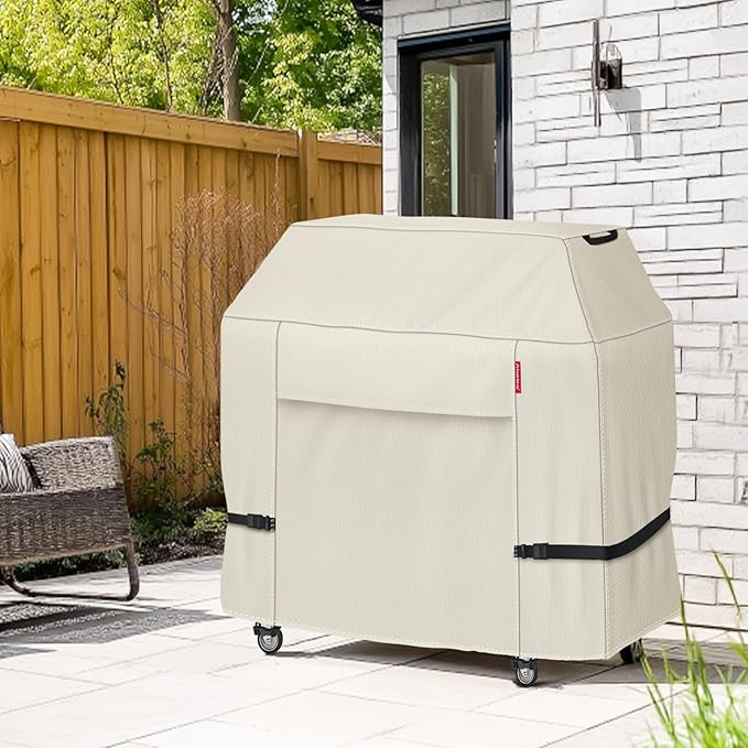 Porch Shield 72W x 24D x 48H inch Premium Gas Grill Cover Up to 68 inch, Waterproof and Fade Resistant 600D BBQ Covers for Weber, Brinkmann, Char-Broil and More, Light Tan