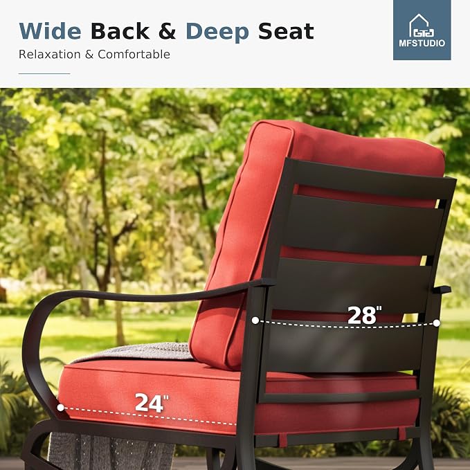 MFSTUDIO 6 Pieces Metal Patio Furniture Sets, 2 Swivel Chairs, 3-Seat Loveseat Sofa, 2 Patio Chairs & 1 Marbling Coffee Table, All Weather 7 Seats Outdoor Conversation Set for Garden, Burgundy Red