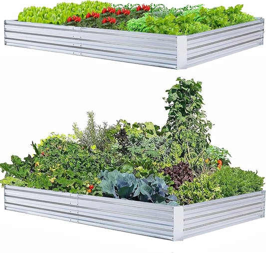 Galvanized Raised Garden Beds 2-Pack (8x4x1ft Each) – Overlapping 4-Inch Panels + 4 Support Bars, Heavy-Duty Metal Planter Box for Vegetables, Herbs, Flowers, No-Deformation Steel Garden Kit
