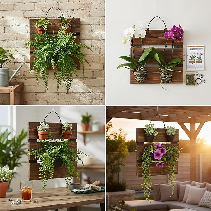 Staghorn Fern Mounting Board Kit Wooden Wall Planter Hanging Plant Holder for Vertical Plant,Platycerium,Orchids,Succulents(Square)