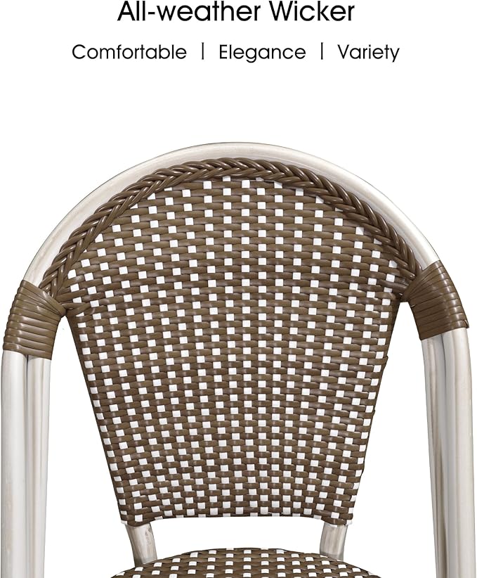 PURPLE LEAF Outdoor Dining Chair Set of 4 Hand-Woven Aluminum Wicker Rattan Chairs for Garden Kitchen Backyard Porch White Print Finish Patio Chairs Brown French Bistro Chairs