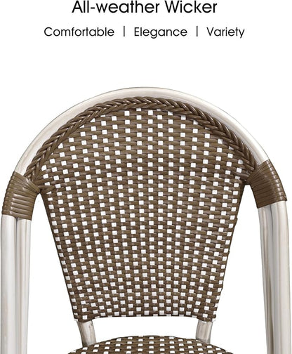 PURPLE LEAF Outdoor Dining Chair Set of 4 Hand-Woven Aluminum Wicker Rattan Chairs for Garden Kitchen Backyard Porch White Print Finish Patio Chairs Brown French Bistro Chairs