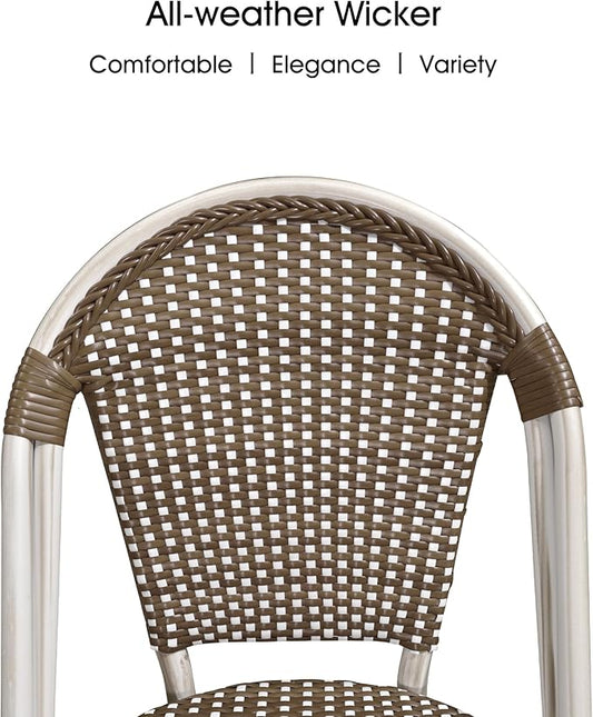 PURPLE LEAF Dining Chair Set of 2 Outdoor French Bistro Chairs Hand-Woven Aluminum Wicker Rattan for Garden Kitchen Backyard Porch White Print Finish Patio Chairs Brown