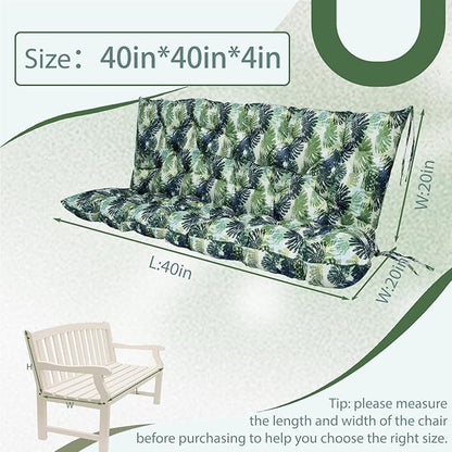 2/3 Seater Swing Replacement Cushion, Waterproof Porch Swing Cushions with Backrest, Thickened Bench Cushions for Outdoor Furniture, for Outdoor Patio Swing (Palm Leaves, 40 * 40 in)