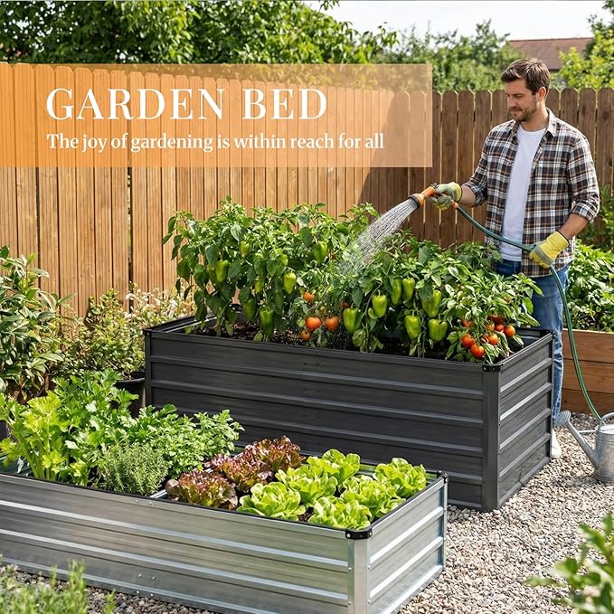 NEWBULIG 6x3x2ft Galvanized Raised Garden Bed, Outdoor Metal Planters Box, Large Garden Beds for Planting Vegetables, Flowers & Herbs, Easy Assembly, Dark Gray
