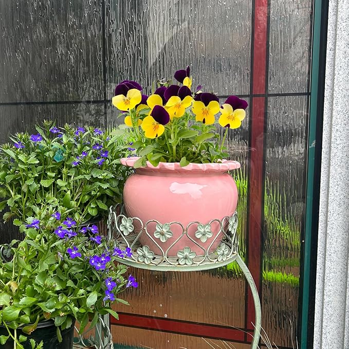 8in Pink Ceramic Self Watering Planter - Terracotta Maintenance Plant Seeder for Indoor African Violet Plants