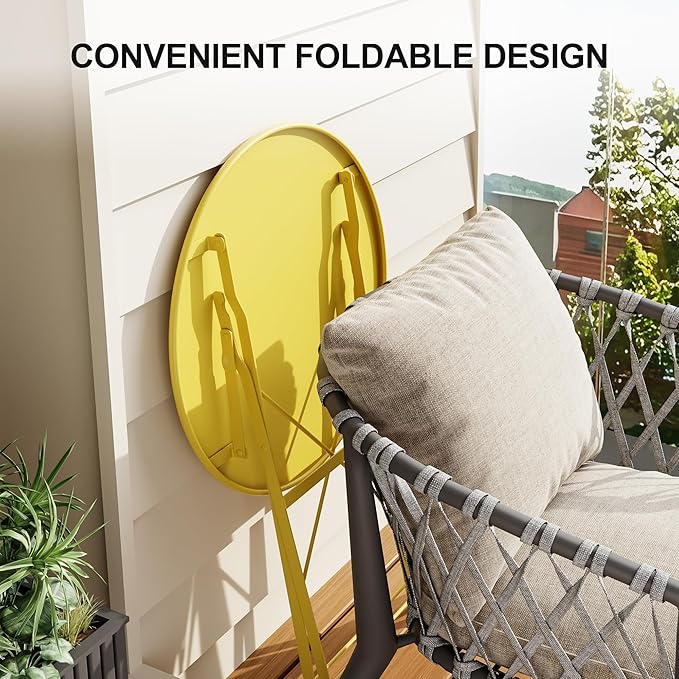 GarveeLife 3-Piece Folding Bistro Set, Foldable Patio Furniture Set with Premium Frame, Outdoor Bistro Table and Chairs Set of 2 for Patio, Garden and Balcony, Yellow