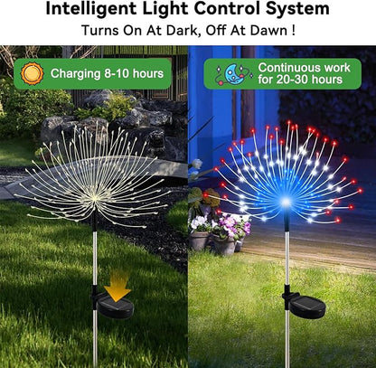 Slyuexu Solar Garden Lights Outdoor Waterproof, 2 Pack 120 LED Solar Firework Lights Decorative Garden Décor Outside for Flowerbed Pathway Party Christmas Decoration, 4th of July Decor, Multicolor