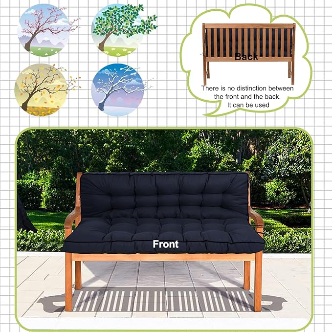 Swing Replacement Cushions with Backrest, 2 or 3 Seater Waterproof Non-Slip Overstuffed Swing Pad, Indoor/Outdoor Bench Cushion for Porch Chair Swing Garden Furniture (Navy Blue, 40 * 70.8in)