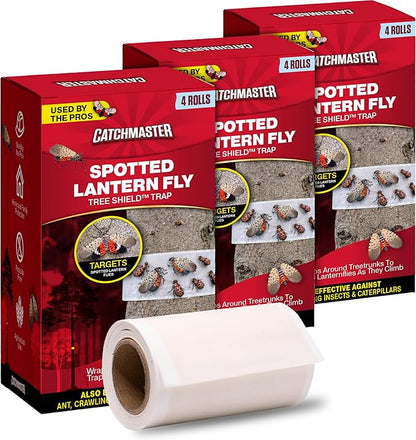 Catchmaster Tree Shield Lantern Fly & Ant Traps Insect Barrier, 12 Rolls 30ft Each, Outdoor Adhesive Crawling Insect Trap to Protect Trees, Fruit & Plants, Pest Control Lawn & Garden