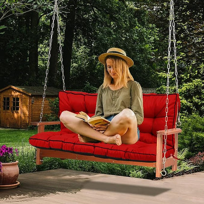 Swing Replacement Cushions with Backrest, 2 or 3 Seater Waterproof Non-Slip Overstuffed Swing Pad, Indoor/Outdoor Bench Cushion for Porch Chair Swing Garden Furniture (Red, 40 * 70.8in)