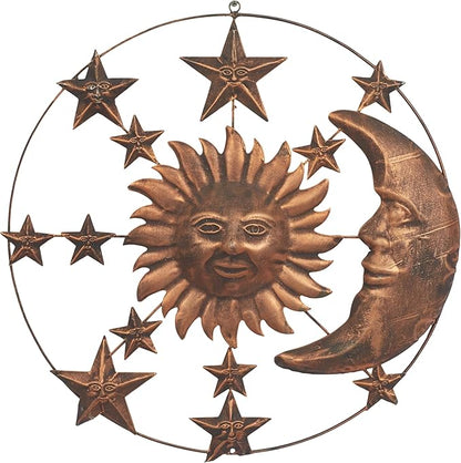 Deco 79 Metal Sun and Moon Home Wall Decor Indoor Outdoor Wall Sculpture with Stars, Wall Art 21" x 1" x 21", Bronze