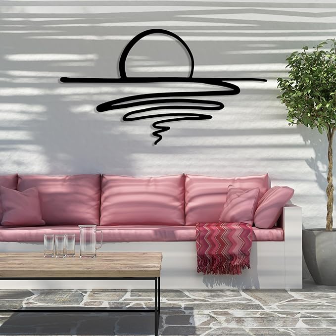 Sunrise Metal Wall Art, Sunset Metal Wall Decor for Living Room, Sunshine Line Art Home Decor Outdoor Indoor, Sun Design Modern Artwork for Walls, Abstract Sunset Wall Decor, Housewarming Gifts