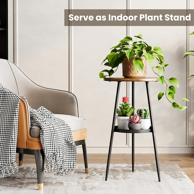 Side Table 2-Tier Round End Table Indoor Small Side Table Industrial Accent Table Nightstand for Small Spaces, Living Room, Bedroom.