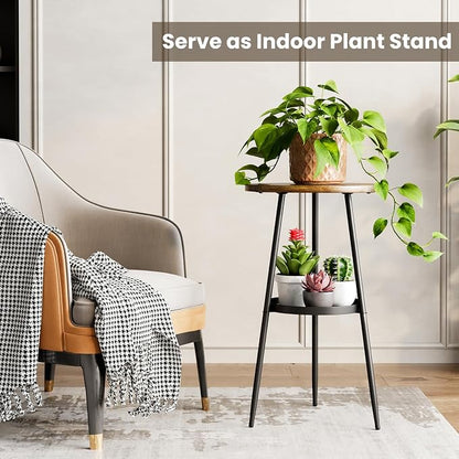 Side Table 2-Tier Round End Table Indoor Small Side Table Industrial Accent Table Nightstand for Small Spaces, Living Room, Bedroom.