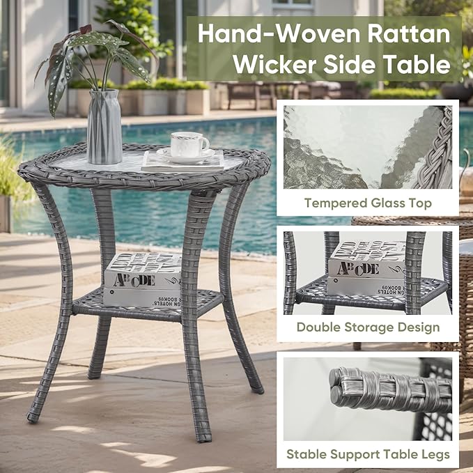 Wicker Patio Furniture-7 Pieces Rattan Patio Furniture Set Outdoor Patio Couch with Swivel Patio Chairs Ottomans and Coffee Table for Deck Poolside Backyard-Grey/Grey