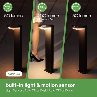 20.5" Solar Pathway Lights - Walkway Solar Lights for Outside - PIR Sensor & Two Lighting Modes - Rechargeable Battery Lasts Up to 55 Hours - 3000K - IP44 Weather Resistant - 4 Pack