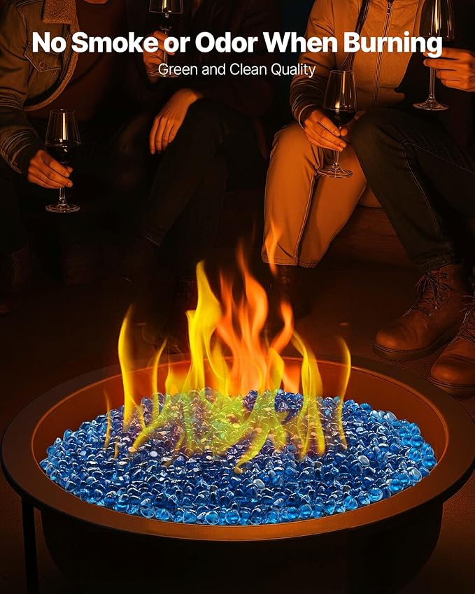 VEVOR Fire Glass, 10LBS / 4.5KG High-Temperature Resistant Fireplace Rocks, 1 Inch / 25.4 mm Reflective Firepit Glass Diamond Beads, High Luster Stone Landscaping for Fire Pit Table, Caribbean Blue