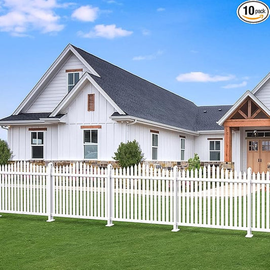 Patio 10 Sets 34.6"H x 84"L Picket Fence Panels White Vinyl PVC Decorative Fence for Front Yard Porch Patio Deck Pool Air Conditioner Fence Safety Dog Fence (34 Pickets, Scallop)