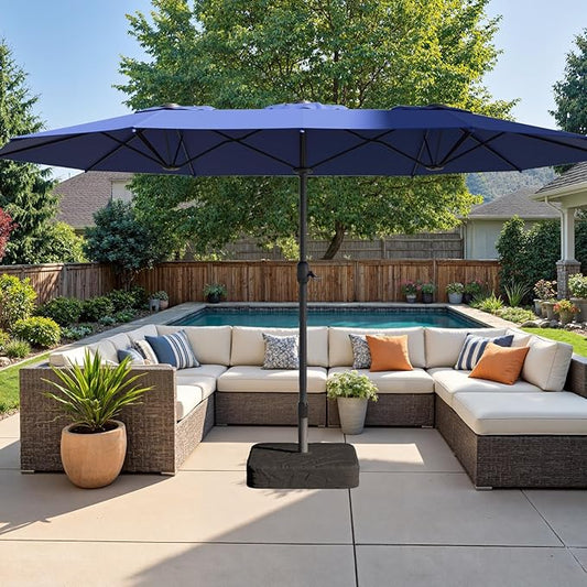 Outdoor Patio Umbrella, Table Umbrella with Push Button Tilt and Crank, 8 Ribs Market Umbrella