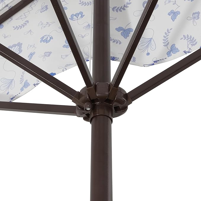 JONATHAN Y Half Umbrella UMB1200F Sidney 9 ft. Classic MidCentury Rectangular Market Patio with Crank, Wind Vent and UV Protection in Blue/White/Cream