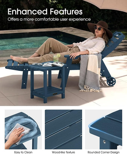 Outdoor Side Table, 2-Tier HDPE Small Outdoor Table, Adirondack Side Tables, Outside End Tables for Patio, Porch, Deck, Pool, Weather Resistant (Navy Blue)
