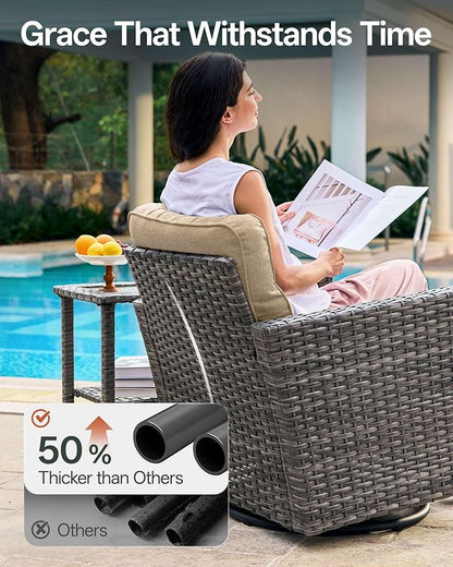 Luxury 5-Piece Patio Furniture Set with 6-Inch Thick Cushions, Outdoor Swivel Rocker Chairs and Table, Wicker Conversation Set for Porch, Deck, Balcony, Yard in Beige