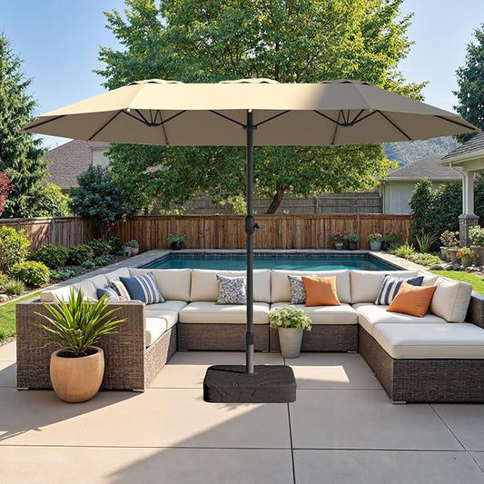 Outdoor Patio Umbrella, Table Umbrella with Push Button Tilt and Crank, 8 Ribs Market Umbrella