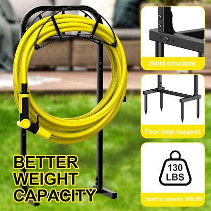 Suchek Garden Hose Holder, Upgraded 4 Spikes Water Hose Holder, Heavy Duty Hose Stand Holds 150ft Hose, Freestanding Hose Hanger, Hose Storage Organizer for Outside Yard Lawn (Black)