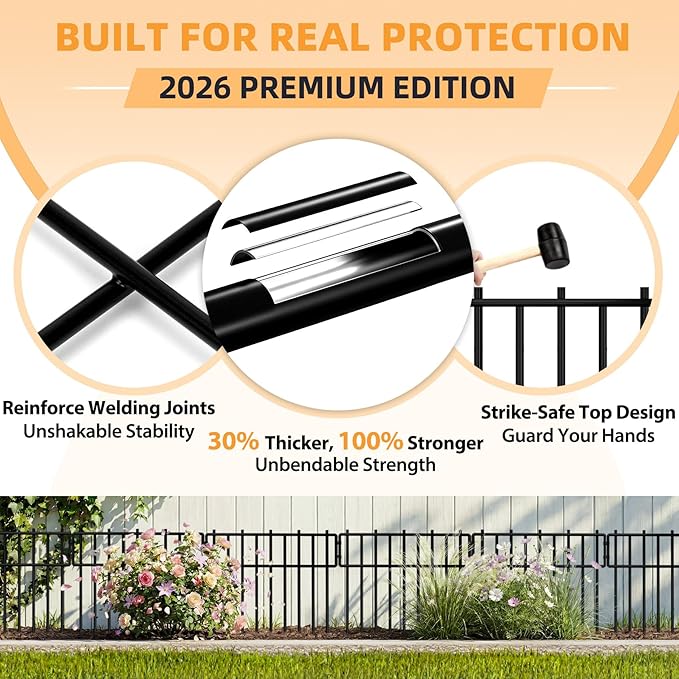 HIHADUUM 27.07ft Animal Barrier Fence - Garden Fence Animal Barrier 1.2" Gap & 3.75mm Thick Steel No Dig Fence Panels for Barrier, Dog Fence Outdoor for Yard, Garden Fencing and Garden Edging Border