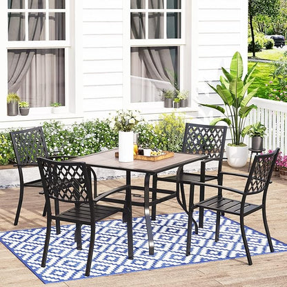 MFSTUDIO Patio Table and Chairs Set of 4, Outdoor Dining Set for 4 with Umbrella Hole, Metal Patio Furniture Set for Deck/Backyard/Poolside/Garden