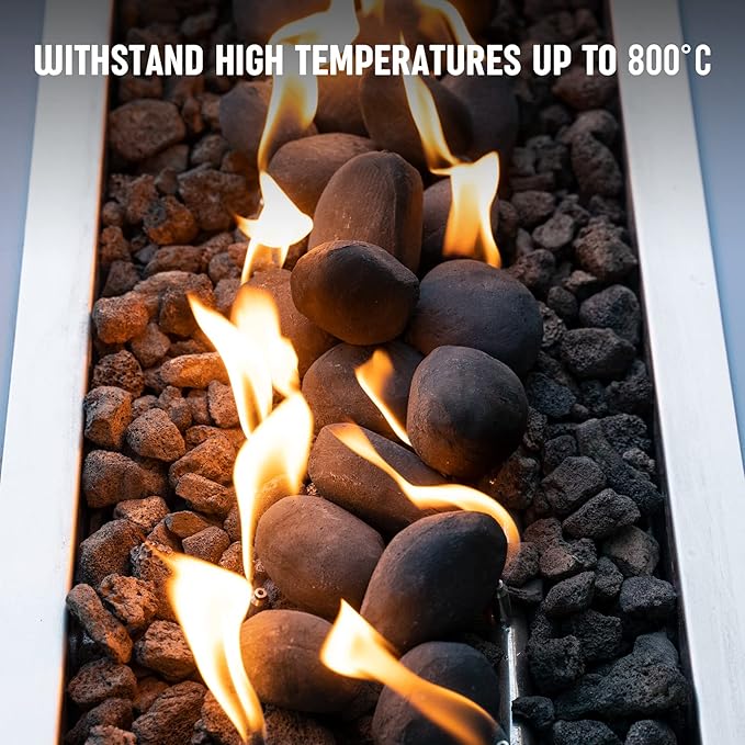 Stanbroil 24pcs Light Weight Ceramic Fiber Pebble Stones for Indoor Outdoor, Gas Inserts, Ventless, Vent Free, Electric, Outdoor Fireplaces and Fire Pits - Black