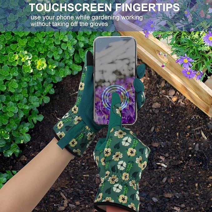 Leather Gardening Gloves for Women Thorn Proof Garden Gloves Touch Screen Working Gloves Gifts,M