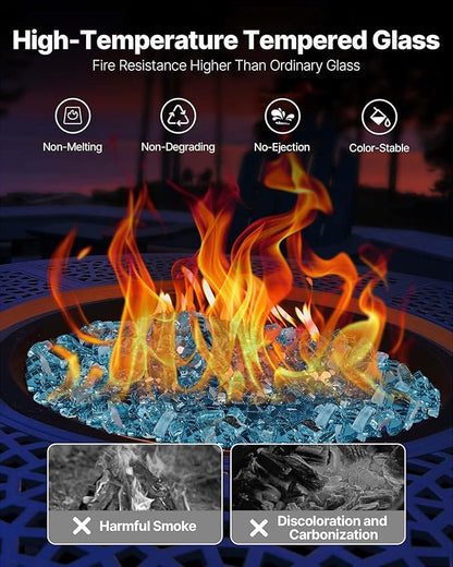 VEVOR Fire Glass, 10 LBS / 4.5 KG High-Temperature Resistant Fireplace Rocks, 1/2-Inch / 12.7 mm Reflective & Smokeless Firepit Glass Rock, High Luster Stone Landscaping for Fire Pit Table, Aqua Blue