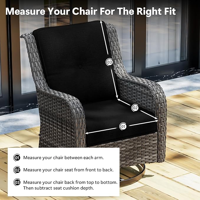 Outdoor Chair Cushions Set for Patio Furniture, 22x25/22x24 Inch, Waterproof & Fade Resistant Patio Chair Cushions, Thick Patio Furniture Cushion for Chair, Sofa, and Couch (Black, 2 Set)