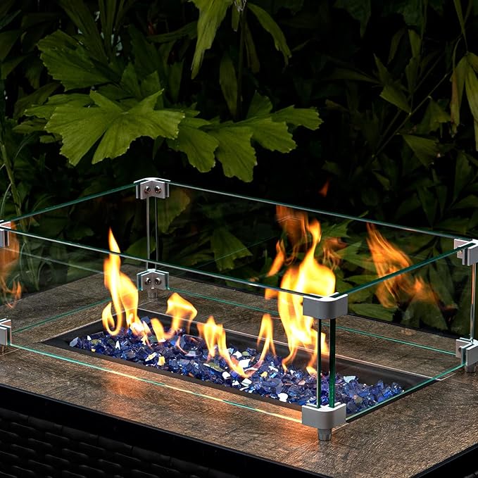 GASPRO 35 lbs Fire Glass for Propane Fire Pit, 1/2-Inch Reflective Fireplace Glass Rocks for Fire Pit Table, Cobalt Blue