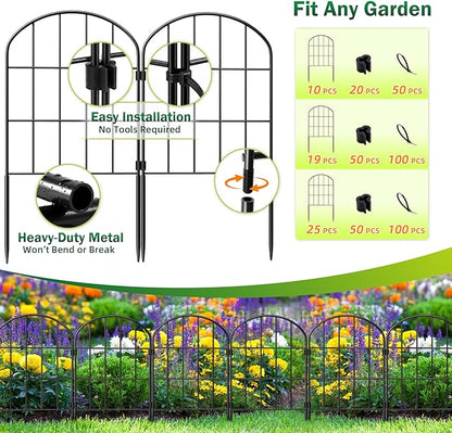 25 Pack Decorative Garden Fence Panels – 27.08ft (L) x 24"(H) Garden Fencing Dog Fence No-Dig Animal Barrier Fence Rustproof Metal Arched Garden Edging for Yard Patio Outdoor Decor Flower Bed