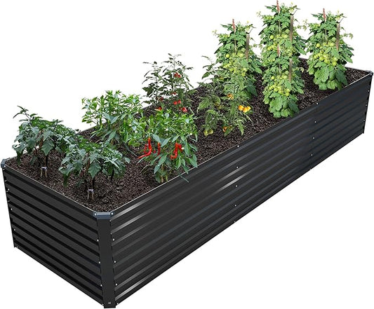 DIIYIV Galvanized Raised Garden Bed Kit Outdoor Patio,12x2x2ft Large Rectangular Metal Planter Boxes,Deep Root Box Planter for Gardening,Vegetables,Flowers,Herbs-Black