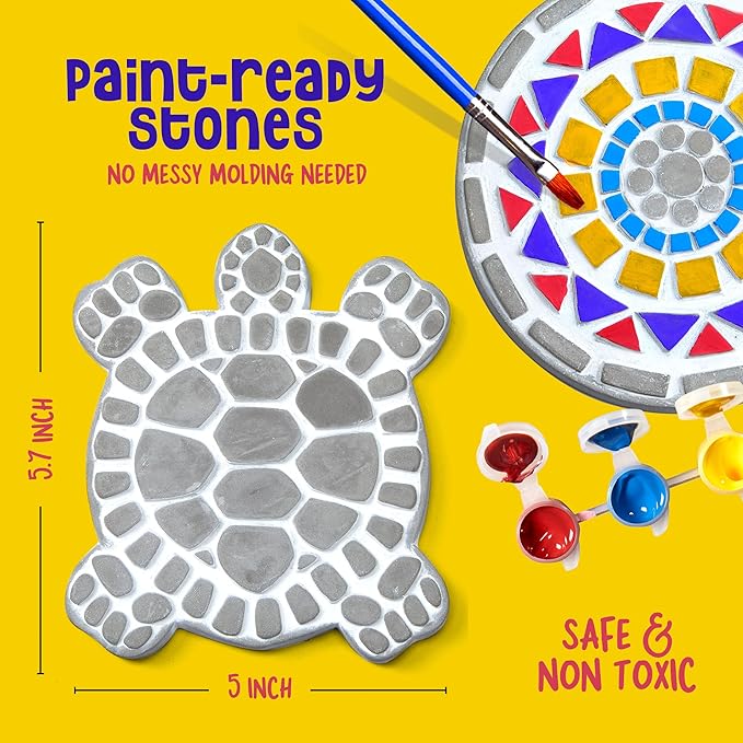 Dan&Darci Stepping Stones Painting Kit for Kids, 5 Paint Your Own Garden Stones with Paints and Brushes, Crafts for Kids Ages 6-8