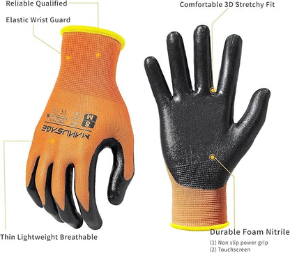 Safety Work Gloves - Protective Glove for Men & Women - Ultrathin Hand Protection - For Construction, Gardening, Landscaping - Orange - Size M - 3 Pairs