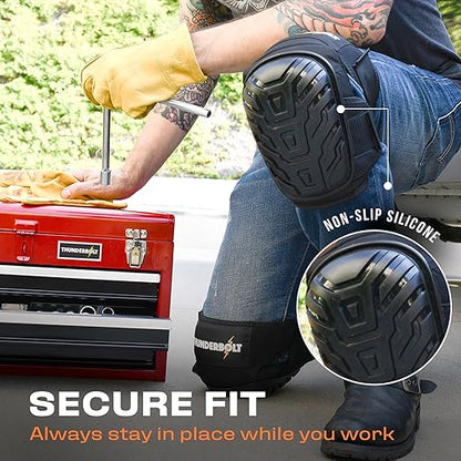Thunderbolt Knee Pads for Men Construction Knee Pads for Work for Men and Women with Double Gel for Gardening Flooring Roofing Heavy Duty with Extra Thick Foam and Strong Adjustable Non-Slip Straps-Black