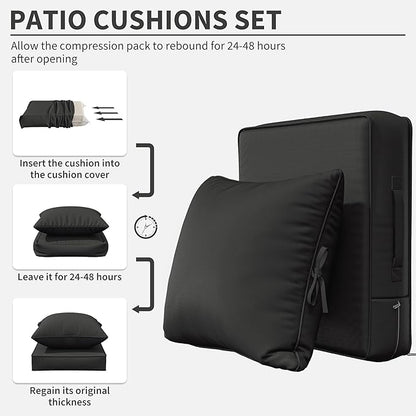 Premium Outdoor Seat Cushion Chair Cushions for Patio Furniture 22 L X 22 W X 4 H Waterproof & Fade Resistant Deep Seat and Backrest Cushion Set with Removable Covers for Chair, Sofa