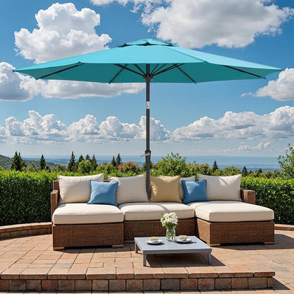 Outdoor Patio Umbrella, Table Umbrella with Push Button Tilt and Crank, 8 Ribs Market Umbrella