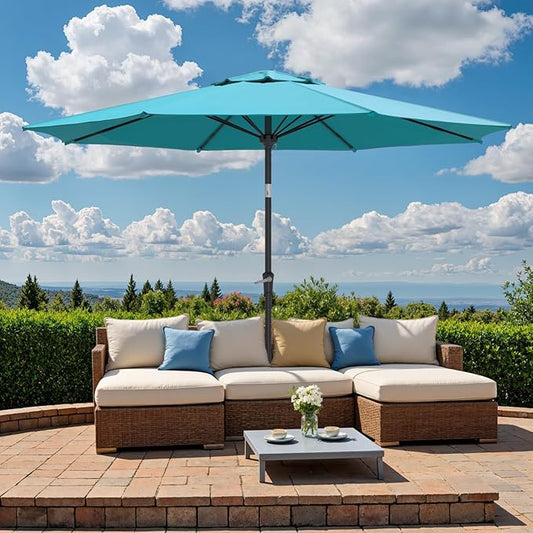 Outdoor Patio Umbrella, Table Umbrella with Push Button Tilt and Crank, 8 Ribs Market Umbrella