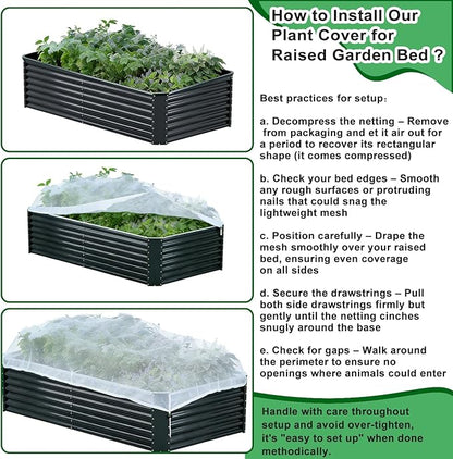 1 Pack Garden Netting for Raised Beds, Fine Mesh Bird Netting Barrier Screen with Zipper Drawstring Garden Bed Plant Cover for Protect Vegetable Fruits Crop from Animals Pest Insect, 6.3×3.3×2Ft