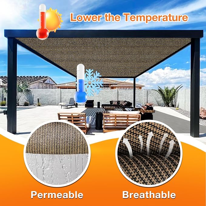 Artpuch Outdoor Pergola Shade Cover 10x18 FT Sun Shade Cloth with Grommets Mocha 90% UV Protection Canopy Patio Privacy Screen (Customized Available)