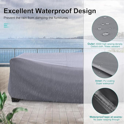 Patio Furniture Set Cover Waterproof, Heavy Duty Funiture Covers for Outdoor Sectional Sofa Set Wicker Rattan Table Chair Rectangular,62"L×42"W×28"H,Grey