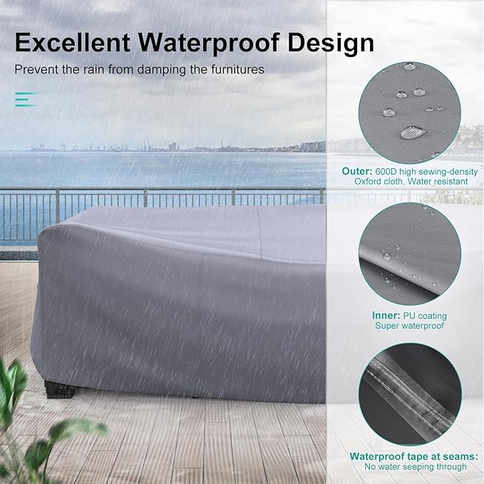 Patio Furniture Set Cover Waterproof, Heavy Duty Furniture Covers for Outdoor Sectional Sofa Set Wicker Rattan Table Chair Rectangular,74"L×47"W×28"H,Grey