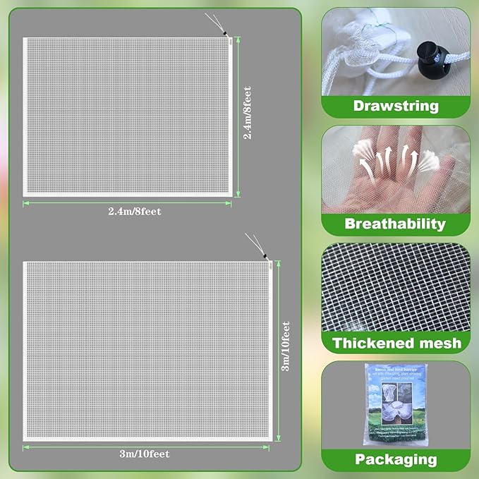 Large Fruit Tree Netting, 2 Pack 8x8Ft Garden Netting Pest Barrier Mesh Covers Bags with Zipper and Drawstring Insect Bird Cover Netting Plant Protection Covers for Vegetables Bushes